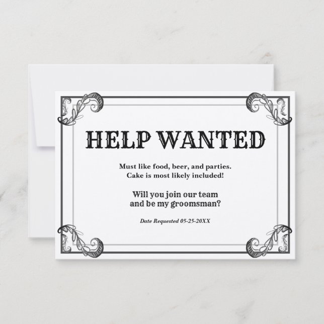 Groomsman Request Vintage Help Wanted Ad Invitation (Front)