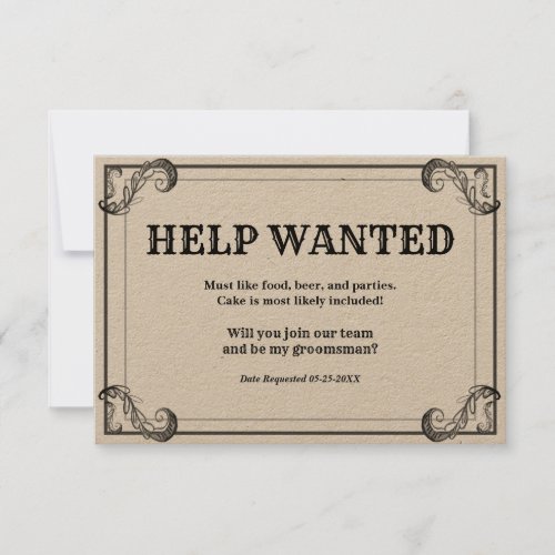 Groomsman Request Vintage Help Wanted Ad Invitation