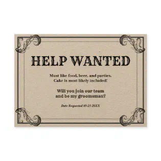 Groomsman Request Vintage Help Wanted Ad Invitation