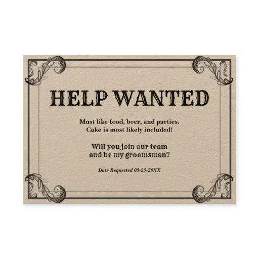 Groomsman Request Vintage Help Wanted Ad Invitation Groomsman Request Vintage Help Wanted Ad Invitation