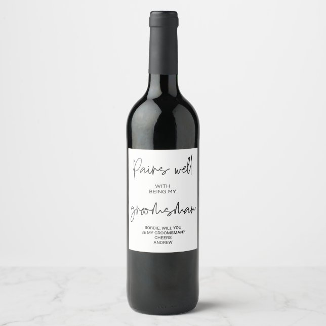 Groomsman Request Will You Be my Groomsman Groom Wine Label (Front)