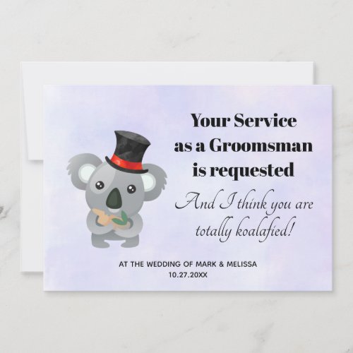 Groomsman Request with Koala in a Top Hat Invitation