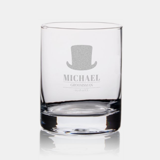 Groomsman Retro Hat Wedding  Rocks Glass (Glassware)