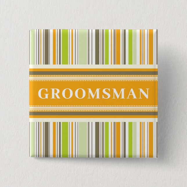 GROOMSMAN Retro Orange Mint Stripes Simple Wedding Pinback Button (Front)