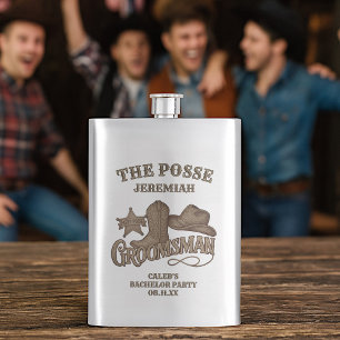 Groomsman Rustic Cowboy Posse Bachelor Party Flask