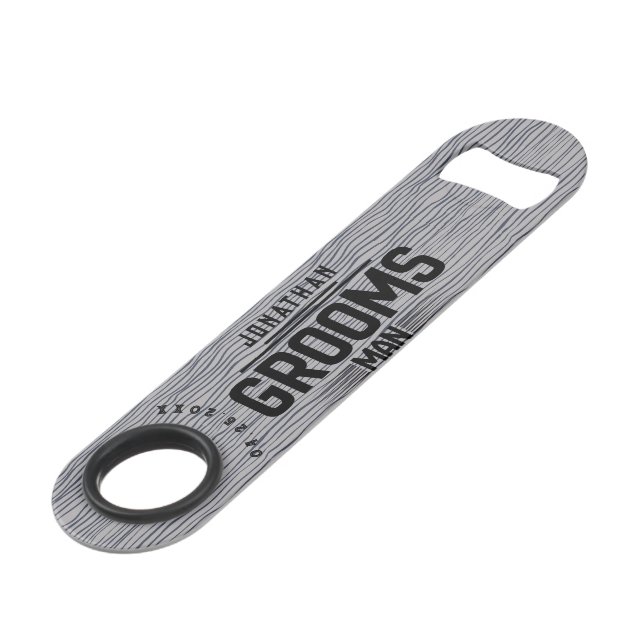 Groomsman Rustic Grey Wood Personalized Bar Key (Back Angled)