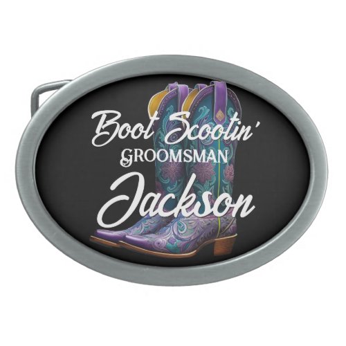 Groomsman Scootin Cowboy Boots Black Belt Buckle