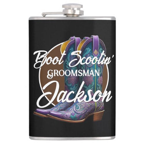 Groomsman Scootin Cowboy Boots Black Flask