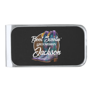 Groomsman Scootin' Cowboy Boots Black Silver Finish Money Clip