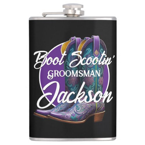 Groomsman Scootin Cowboy Boots  Flask