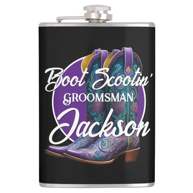 Groomsman Scootin' Cowboy Boots  Flask (Front)
