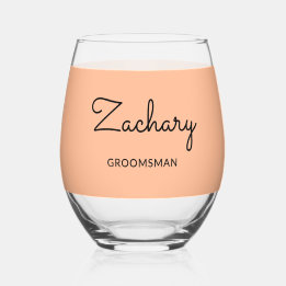 Groomsman Stylish Peach Minimalist Personalized Stemless Wine Glass
