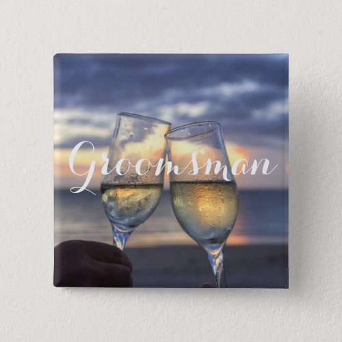 Groomsman Sunset On The Beach Wedding Buttons