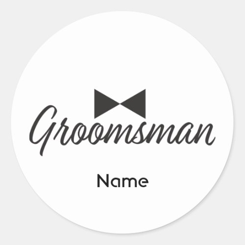 Groomsman text and Bow tie Classic Round Sticker