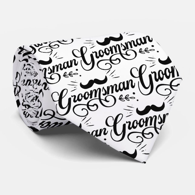 Groomsman Text Wedding Neck Tie (Rolled)