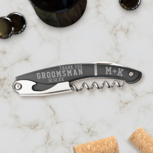 Groomsman Thank You Sporty Monogram Wedding Favor Waiter's Corkscrew