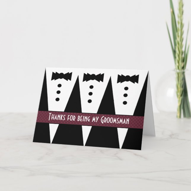Groomsman Thank You - Three Tuxedos - Customizable Card (Front)