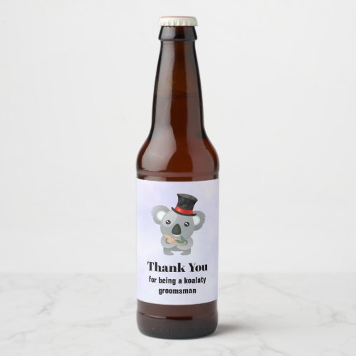 Groomsman Thank You with Koala Pun Beer Bottle Label