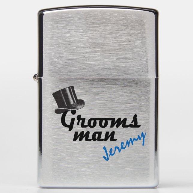 Groomsman Top Hat and Name Zippo Lighter (Front)
