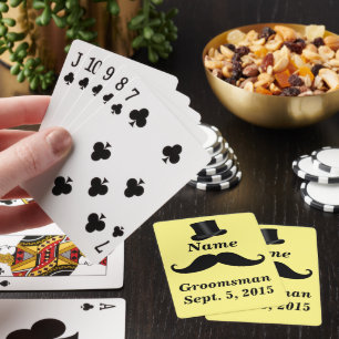Groomsman Top Hat Mustache Custom Name & Date Play Poker Cards