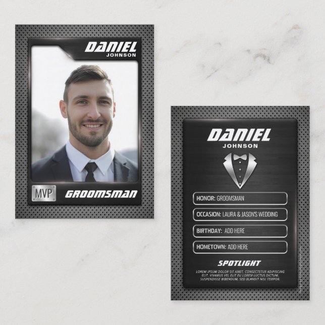Groomsman Trading Card, MVP Best Man Gift, Wedding Calling Card (Front/Back)