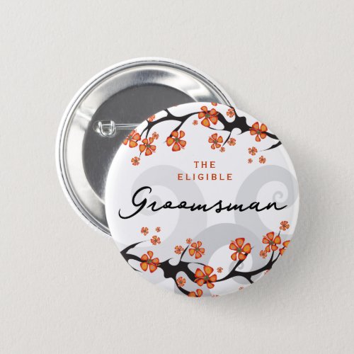 GROOMSMAN Tropical Flowers Swirls Wedding Name Tag Button