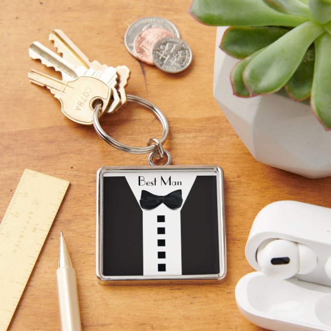 Groomsman Tuxedo 🎩 Elegant Bling Keychain (Desk)