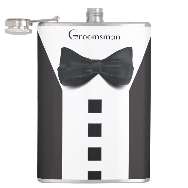 Groomsman Tuxedo 🎩 Elegant Bling Script Flask (Opened)
