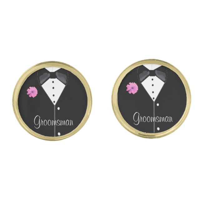 Groomsman Tuxedo Gold Cufflinks (Front)