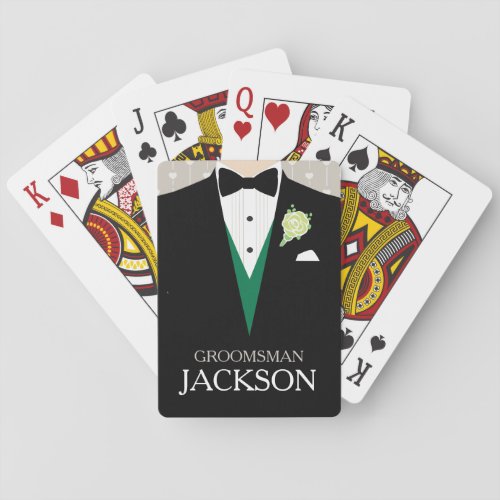 Groomsman tuxedo green personalized playing cards