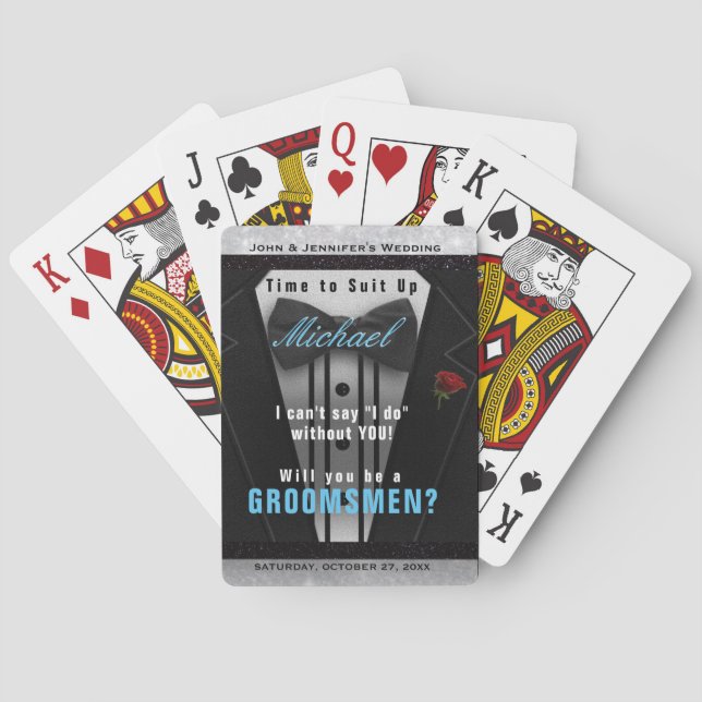 Groomsman Tuxedo Invitation Suit Up Poker Cards (Back)
