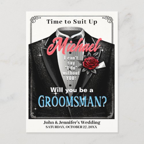 Groomsman Tuxedo Invitation Suit Up Postcard