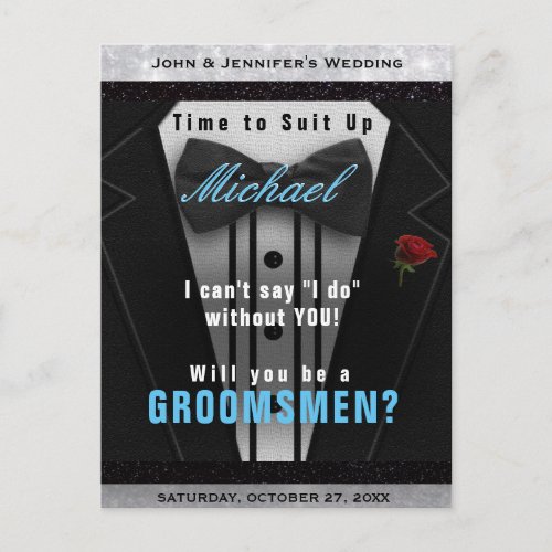 Groomsman Tuxedo Invitation Suit Up Postcard