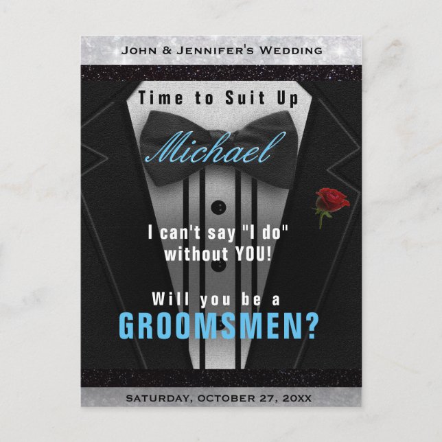Groomsman Tuxedo Invitation Suit Up Postcard (Front)