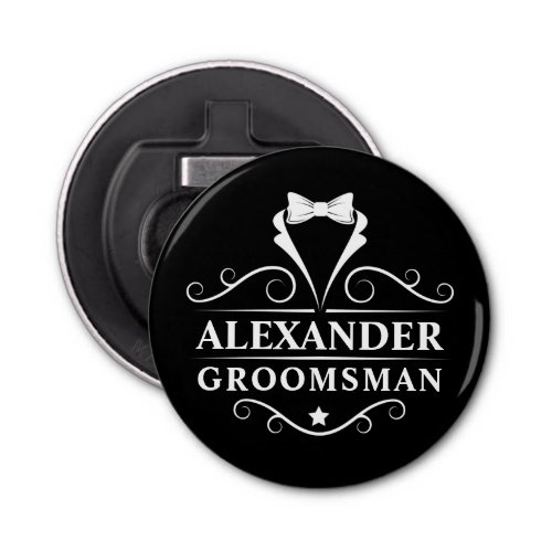 Groomsman Tuxedo Tie Black Bottle Opener