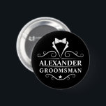 Groomsman Tuxedo Tie Black Button<br><div class="desc">Wedding Groomsman Tuxedo Tie Black Pin Button</div>