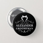 Groomsman Tuxedo Tie Black Button<br><div class="desc">Wedding Groomsman Tuxedo Tie Black Pin Button</div>