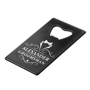 Groomsman Tuxedo Tie Black Credit Card Bottle Opener