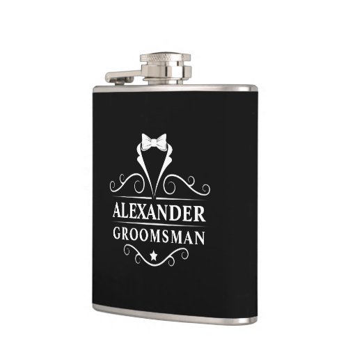 Groomsman Tuxedo Tie Black Flask