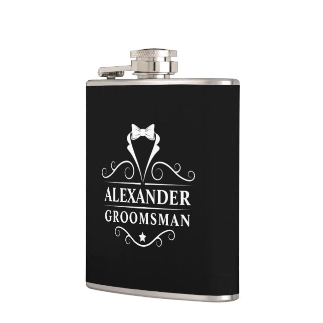 Groomsman Tuxedo Tie Black Flask (Left)