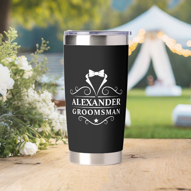 Groomsman Tuxedo Tie Black Insulated Tumbler (Wedding)