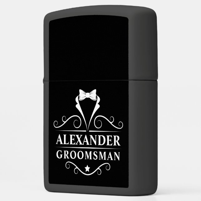 Groomsman Tuxedo Tie Black Zippo Lighter (Left)