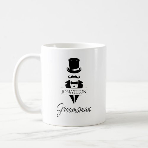 Groomsman Tuxedo Top Hat Name Coffee Mug
