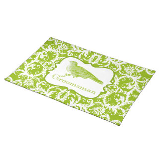Groomsman Vintage Bird Apple Green Damask Cloth Placemat