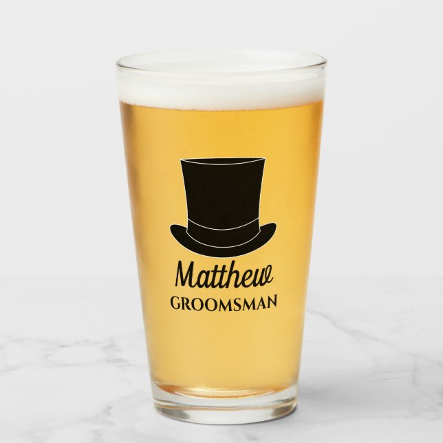 Groomsman wedding beer glass with custom name (Front Filled)