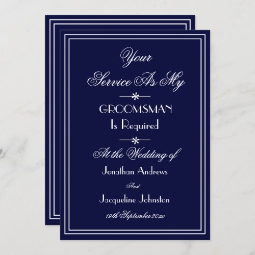 Groomsman Wedding Custom Elegant Blue Proposal Invitation