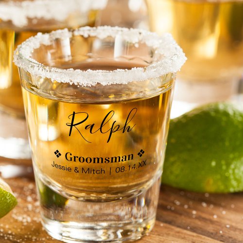 Groomsman Wedding Date and Names Personalized Shot Glass