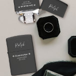 Groomsman Wedding Date and Names Personalized Zippo Lighter<br><div class="desc">Personalized zippo lighter for your groomsman - a lovely wedding keepsake gift for members of the grooms party. Stylish, minimalist design in light grey typography. (If you choose a different color lighter, you can click "customize further" to change the font color). The name template is set up ready for you...</div>