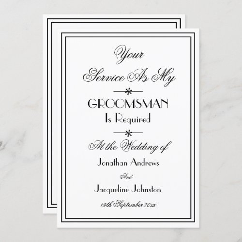 Groomsman Wedding Elegant Chic Proposal Invitation