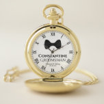 Groomsman Wedding Favor Black Tie Commemorative Pocket Watch<br><div class="desc">This pocket watch is a classy way to say thank your groomsmen for being a part of your wedding party. Features a simple yet fun design with a black bow tie,  his name,  the text "Groomsman" and the couple's name and wedding date. Unique and sophisticated wedding favor.</div>